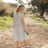  MQTIME  -  Girl's Linen Sleeveless Striped Dress Summer New Vintage Round Neck Casual Loose Cotton Linen Baby Girl Prairie Dresses