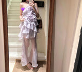MQTIME  -  Sweet 3D Rose Off Shoulder Dress Summer New Slim Mesh Skirt Set Women