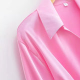 MQTIME  -  Women Long Sleeve Lapel Dress Solid Color Summer Fashion Streetwear Female Pleated Dresses Office Lady Elegant Shirt Dress