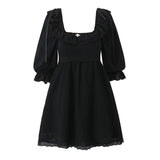 MQTIME  -  Summer New Princess Dress Square Collar Cotton A-line White Dress Embroidered Lace Mini Dress Open Back Vestidos