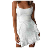MQTIME  -  Summer New Women White Floral Jacquard Dress Suspender Backless Tunic Mini Dresses Sexy Clubwear Party Bodycon Female Vestido