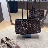 MQTIME  -   Korean Polka Dot Large Capacity Tote Bag Fashionable Retro Brown Single Shoulder Commuter Bag for 2026 Autumn Season