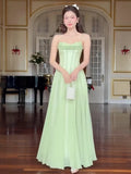 MQTIME  -  Sexy Spaghetti Strap Square Neck Ruffles Design Long Dress Women Matcha Sleeveless A-line Dresses Elegant Evening Party Gowns