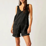 MQTIME  -  Fashion Denim Jumpsuits V Collar Sleeveless Autumn Playsuits Pockets Oversized High Street Rompers Boho Bodysuits