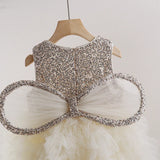 MQTIME  -  Baby Girls Tulle Dress Children's Evening Formal Communion Prom Gown Kids Puff Sleeve Mesh Vestidos Toddler Birthday Costume