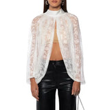 MQTIME  -  Womens Sheer Shawl Cape Lace Floral Batwing Lantern Sleeve Split Front Blouse Mesh Poncho Top Shrug Bolero Cover Ups