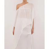 MQTIME  -  Women's Bikini Cover-ups See-through Solid Color Y2k Off Shoulder Irregular Hem Loose Fit Pullover Summer Beach Tops
