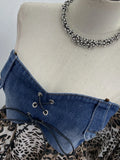 MQTIME  -  Y2k Lace-up Bandage Leopard Patchwork Sheer A-LINE Sleeveless Strapless Vest