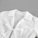  MQTIME  -  Y2k Solid Lace-up Slim-waist Turn Down Collar Long Sleeve Temperament All Match  Women Shirt