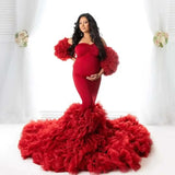 MQTIME  -  Hot  Maternity Dresses Photoshoot Tulle Maxi Gown  Baby Shower Ruffles