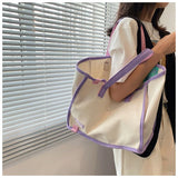 MQTIME  -  Casual Large Capaci Canvas oulder Bag Handbag Artistic Tote Bag Trendy New Ins Big Bag Soft Foldable Magnetic Bule