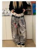  MQTIME  -  Leopard Print Jeans Women Loose Straight Wide Leg Mopping Trousers Baggy Jeans