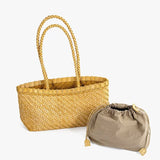  MQTIME  -  Lightweight Korean Woven Tote Bag, Minimalist PU Shoulder Handbag With Mini Inner Pouch, Women Vacation Underarm Basket Purse
