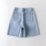 MQTIME  -  Women High Waist Wide Leg Denim Shorts Tassel Summer Fashion Streetwear Casual Solid Color Female Loose Straight Jeans