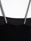 MQTIME  -  Velvet Halter Dress Black Sexy Slim Fit Elegant Straight Collar Waist Cinched Short Dresses Camisole Evening Gown Women's Wear