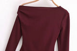 MQTIME  -  Asymmetric Long Sleeve Top Women 2025 New Spring Casual Slim Shirts Blouse Female Off Shoulder Burgundy Shirts & Blouses Tops