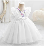 MQTIME  -  Kid Girl Dress Vintage Appliques Dresses for Elegant Party Girls Ruffle Sleeve Tulle Layered Birthday Ball Gown 9M 1 2 6Y