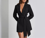 MQTIME  -  Suit Skirt 2025 New Lace Up Slim Fit Top Long Sleeved Candy Colored Mid Length Jacket for Women