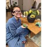 MQTIME  -  Ins Korean Simple Striped Pajamas Women's Autumn and Winter New Loungewear Large Size Suit Can Be Worn Outside Comfortable