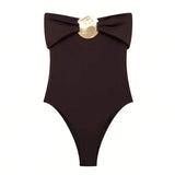 MQTIME  -  Vintage Elegant One Piece Swimsuit Women Metal Buckle Adjustable Suspender Bodysuits Bikini 2025 New Beachwear Lady Bathing Suit