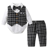 MQTIME  -  Infant 1st Birthday Gentleman Clothes Newborns Plaid Vest Hat Pants White Bodysuit Wedding Costume Baby Boy Formal Boutique Set