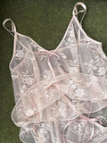 MQTIME  -  Summer Women Lace Pajama Sets Sexy Perspective Sleepwear Sleeveless Camisole+Shorts Thin Femlae See Through Home Clothing Suits