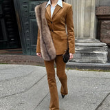  MQTIME  -  Elegant Velvet Women's Blazer Trouser Suit Lapel Single-Breasted Slim Lady Set 2026 Winter Spring Chic 2 Pieces Set Women New