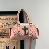  MQTIME  -  Vintage Fashion Cool Punk PU Leather Cross Large-capacity Storage Bag Unisex Bag Crossbody Bags Handbag Womens Bag Purses