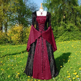 MQTIME  -  Medieval Court Style Party Summer Dress for Women High Waist Velvet Fabric Tulle Skirt Long Sleeve Women Clothing