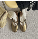 MQTIME  -  Gold Silver Ballet Flats for Women Round Toe Soft Sole Single Strap Flat Shoes Comfortable Lightweight Design