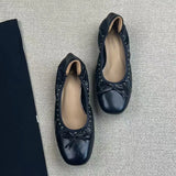  MQTIME  -  Vintage Rivet Bowknot Women Ballet Pumps Comfortable Soft Leather 3cm Thick Heeled Lazy Loafers Spring Summer Casual Girls Shoes