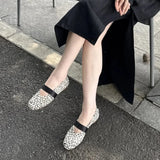 MQTIME  -  Flannel Leopard Print Ballet Flats Shoes Women Slip-on Round Toe Elegant Autumn Winter Mary Janes Leather Band Designer Loafers
