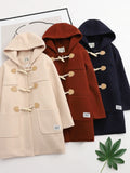 MQTIME  -  Winter Women Wool Blends Coat Straight Long Hooded Coats Jacket  Horn Button  Sleeve Preppy Style Female Warmness Outwears