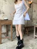 MQTIME  -  Summer White Belted  Knot Strap Dr Women's A-Line  Skirt Slimming Effect Korean Sle Commute