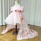 MQTIME  -  Elegant Arabic Pink Girl Dress with Flowers Dubai Baby Kids Princess Birthday Wedding Party Holiday Gown 2024 J254