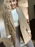 Mqtime Women's Blazers Spring Autumn Solid Long Sleeve Big V Neck Ladies Coat Suits Elegant Fashion Blazer with Pockets Coats New