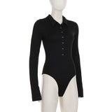 MQTIME  -  Sexy Ribbing Bodycon Jumpsuits for Woman Solid Color Long Sleeves Single Breasted Playsuits Rompers Female Streetwear