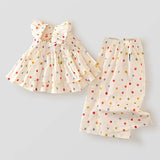 MQTIME  -  2Piece Sets Summer Toddler Girl Clothes Korean Cute Dot Sleeveless Cotton Baby Tops+Loose Pants Boutique Kids Clothing BC1759