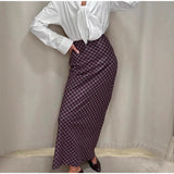  MQTIME  -  Vintage Plaid Slim Long Fishtail Skirts Women High Waist Zipper Hip Package Skirt 2026 Spring Lady Commute All-match Clothes