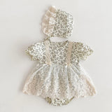 MQTIME  -  New Summer Newborn Baby Girl Romper+Hat Short Sleeved Cotton Print Lace Splicing Baby Clothes Infant Baby Girls Jumpsuit