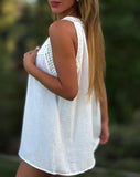 MQTIME  -  New Women's Fashion Versatile Sleeveless Lace Crochet Splicing Hollow Out Casual T-Shirt Top