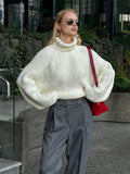MQTIME  -  Turn-down Collar Back Split Sweater Women Elegant Full Sleeve Knitted Loose Fit Top Lady early autumn Chic Casual knit top