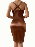 MQTIME  -  Summer Women's Clothing Deep V Neck Backless Sexy Elegant Party Dress For Woman Polyester Short Bodycon Ruched Sleeveless