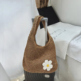MQTIME  -  Women Knitted Shoulder Bag Fashion Tote Handbag Lightweight Handwoven Hobo Bag with Flower Decor Crochet Tote Bag Straw Hobo Bag