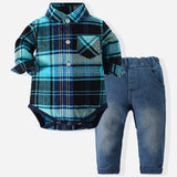 MQTIME  -  2Piece Spring Autumn Newborn Boy Clothes Korean Outfit Sets Fashion Plaid Long Sleeve Bodysuit+Jeans Baby Luxury Clothing BC1328