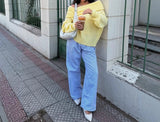 MQTIME  -  Spring and Autumn Foreign Fashion Fashionable Straight Neck Solid Color Off-the-shoulder Clavicle Sweater Women's 2025 New Style