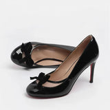  MQTIME  -  Fashion Patent Leather Bowknot Patchwork Women Pumps Elegant Round Toe Spring Summer Mesh Thin High Heels Wedding Dress Shoes