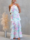 MQTIME  -  Holiday Patchwork Print Fashion Maxi Dress Women Summer Sleeveless Chic Party Dress  Halter Lace-Up Ladies Dress Vestidos