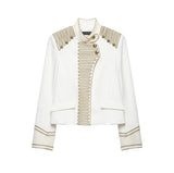MQTIME  -  Women Fashion  Gold Braided Cropped Military Jacket Autumn Female Chic Jacket Lady Long Sleeve Short Napoleon Coat