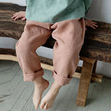  MQTIME  -  Mori Retro Cotton Linen Boys And Girls Straight Pants Summer New Elastic Waist Loose Casual Pant With Pocket Children's Trousers